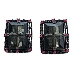 Vintage 50s Signed Sarah Coventry Midnight Magic Black Smoky Stone Clip Earrings